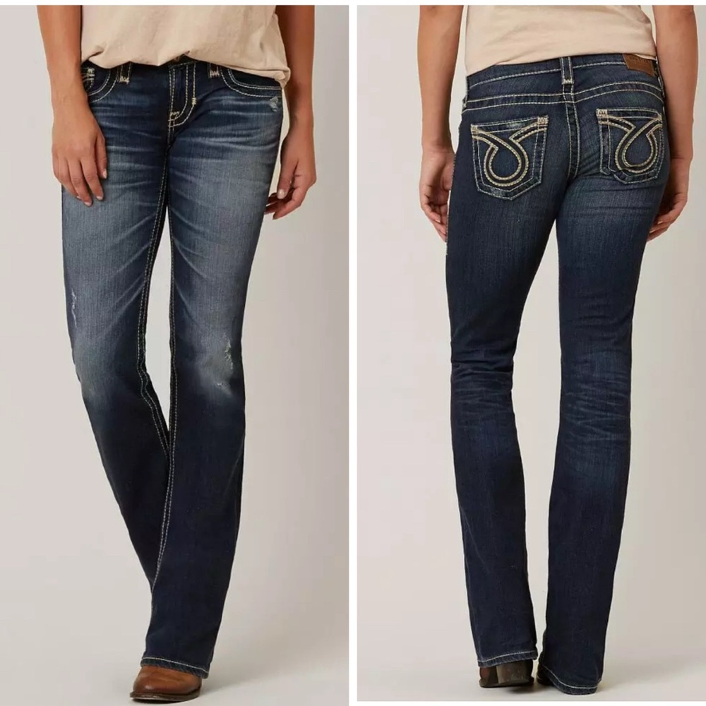 Big Star Liv Y2K Bootcut Distressed Thick Stitch Dark Wash Denim Jeans 29R